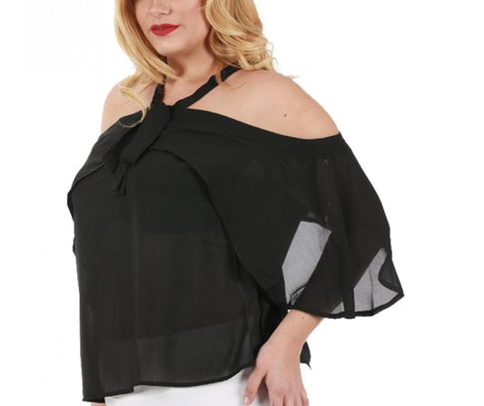 Curvy Plus Size Sheer Off-the-Shoulder blouse 3533330C