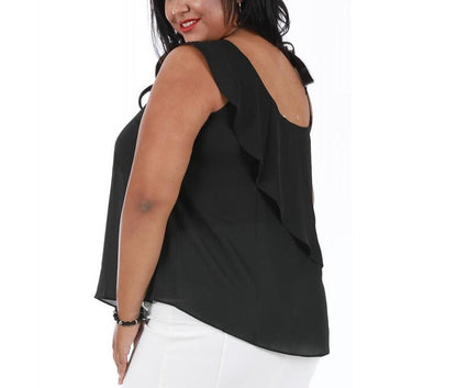 Curvy Plus Size One Shoulder Top W/Ruffled Overlay 3533916C