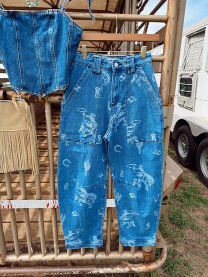 The Western Print Barrel Jeans