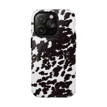 Cow Print Tough Magnetic Phone Case — Black & White Protective MagSafe Cover