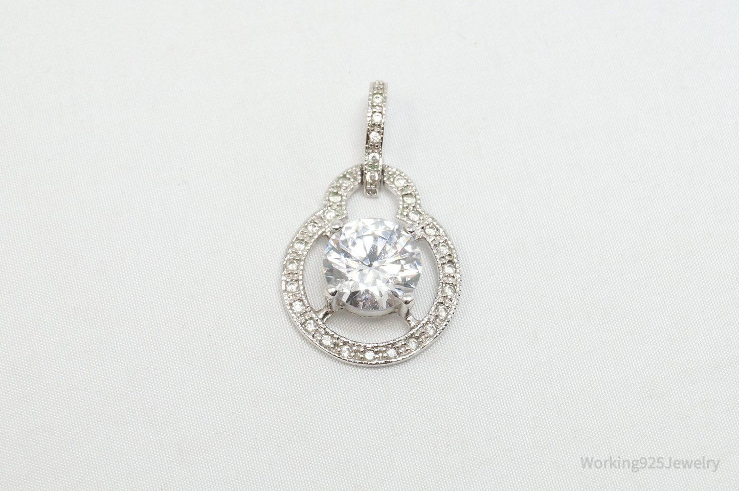 Vintage Art Deco CZ Sterling Silver Necklace Pendant