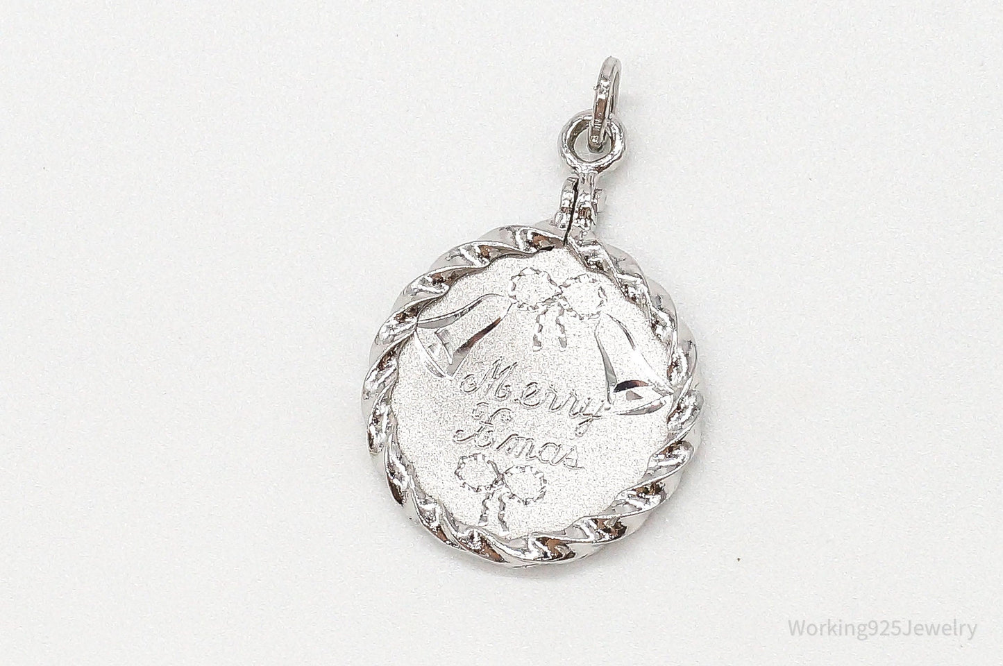 Vintage "Merry Xmas" Etched Bells Sterling Silver Pendant