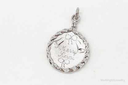 Vintage "Merry Xmas" Etched Bells Sterling Silver Pendant