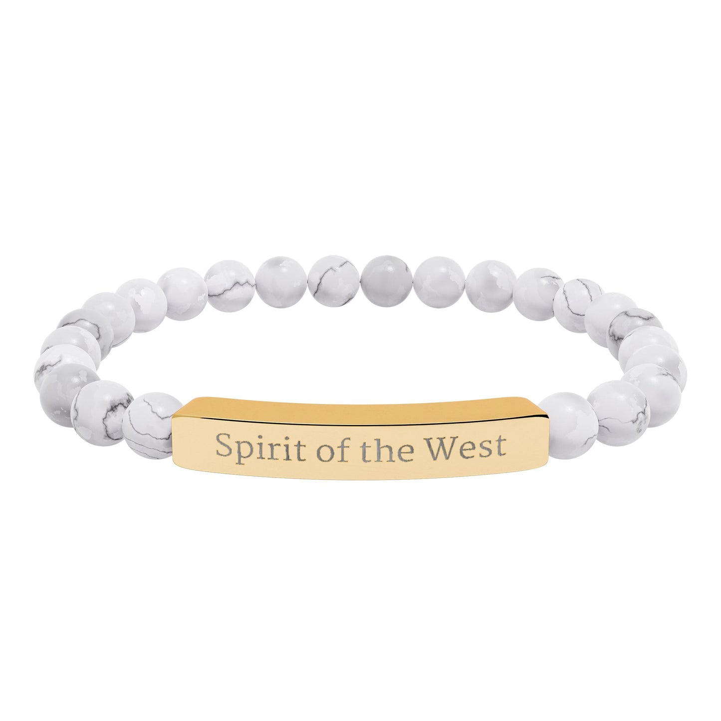 Engraved Natural Stone Stretch Bracelet — 'Spirit of the West' Beaded Bar Bracelet