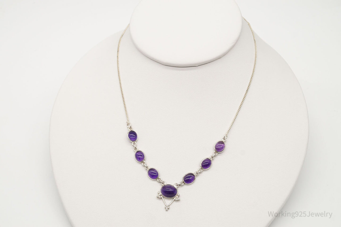 Vintage Amethyst Bib Style Silver Necklace