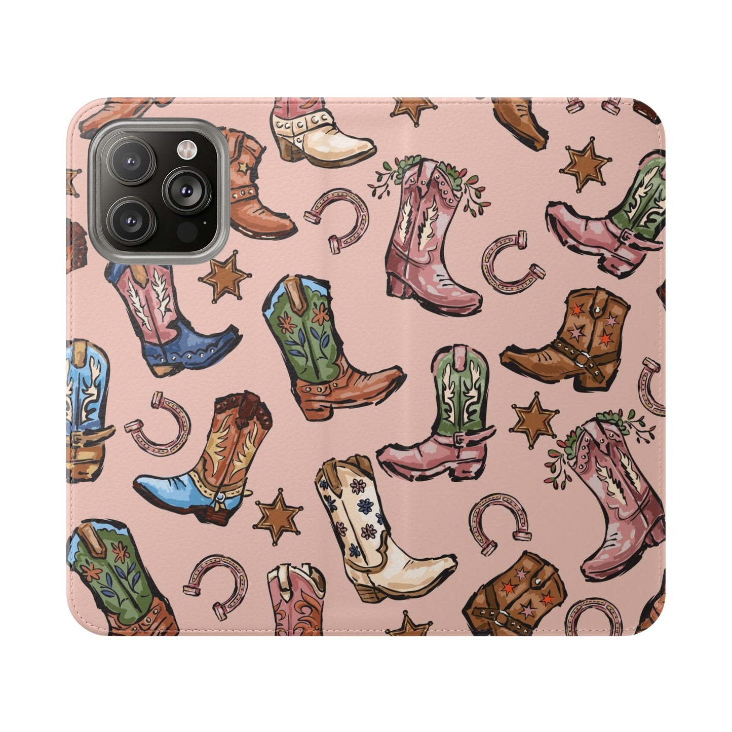 Western Boots Flip Wallet Phone Cases Pink