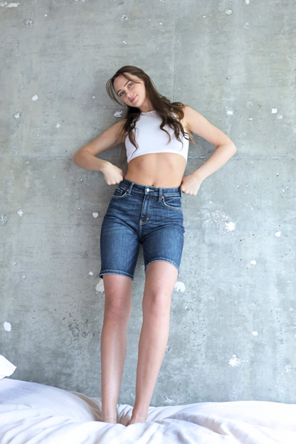 Celeste Dark Wash High Rise Bermuda Jeans