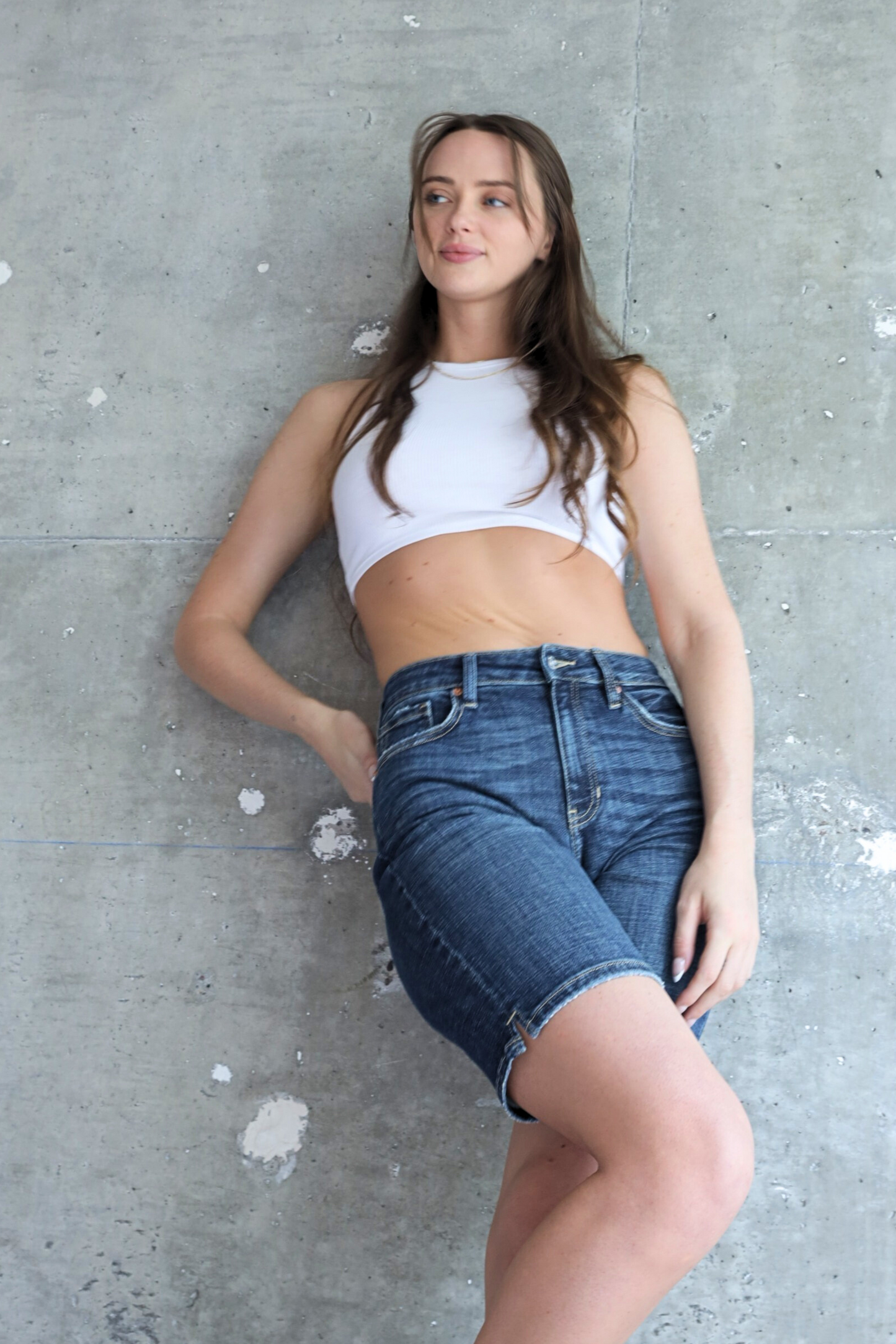 Celeste Dark Wash High Rise Bermuda Jeans