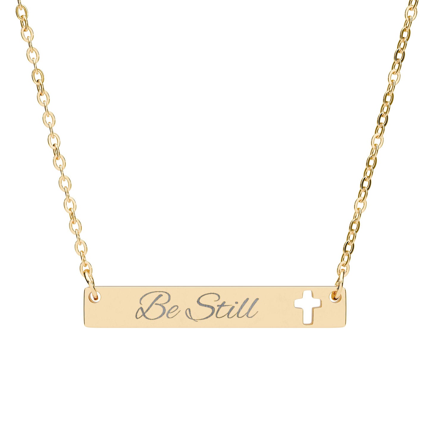 Be Still Engraved Cutout Cross Bar Necklace - 'Be Still' Inspirational Jewelry
