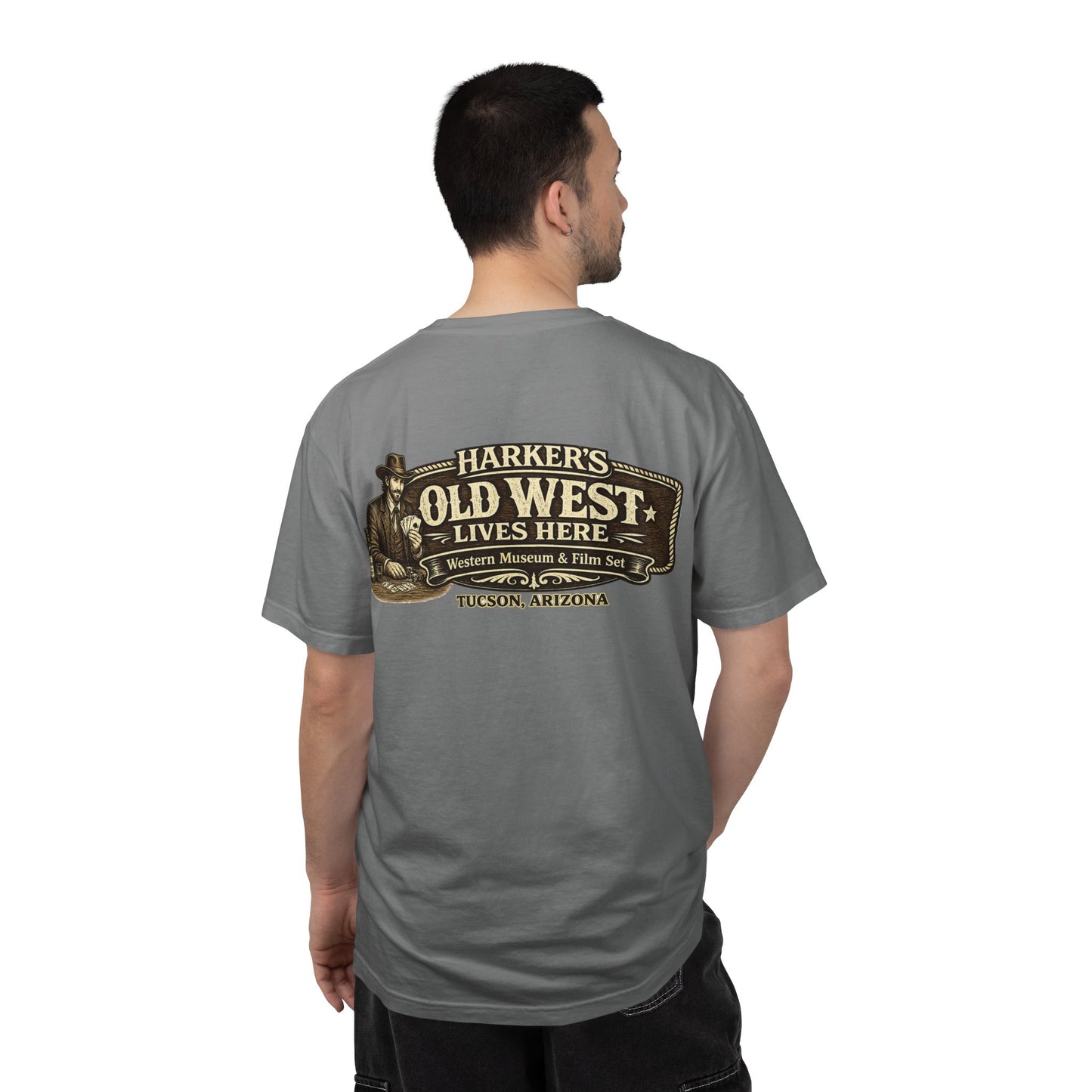 Harker's Gambler Unisex T-Shirt — “Harker’s Old West Lives Here” Vintage Western Tee