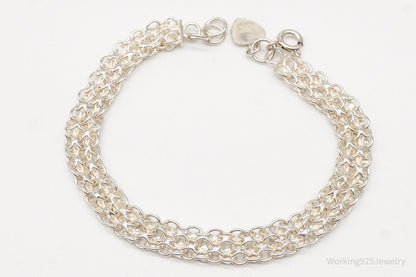 Vintage Hearts Mesh Chain Link Silver Bracelet