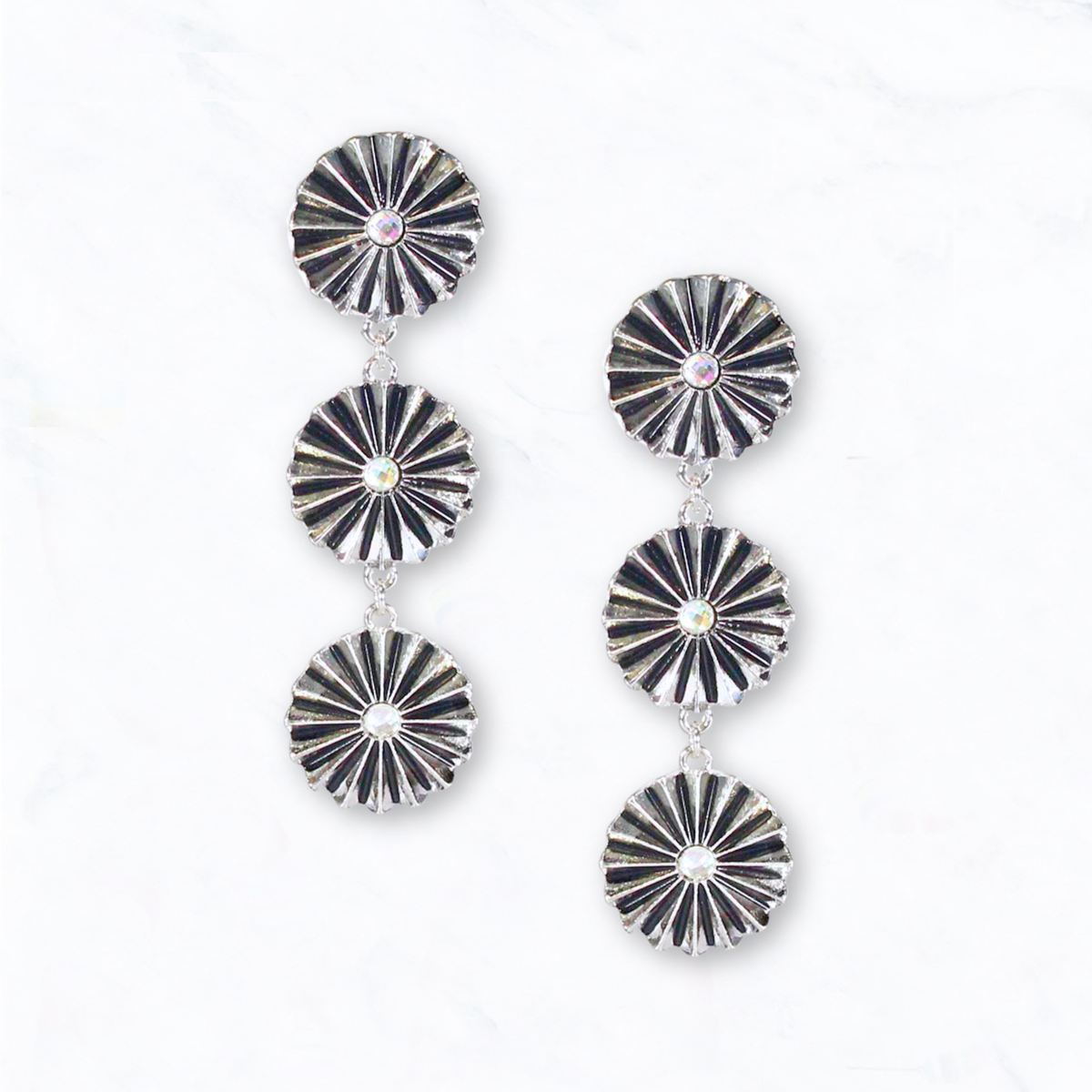 Western Triple Concho Rhinestone Earrings