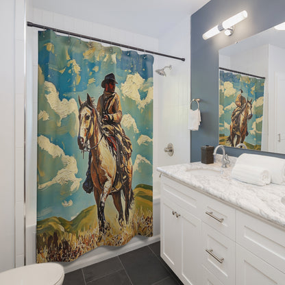 Western Cowboy on Horse Shower Curtain — Rustic Ranch Bathroom Decor