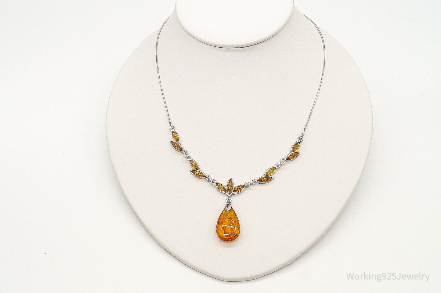 Vintage Designer Amber Sterling Silver Necklace