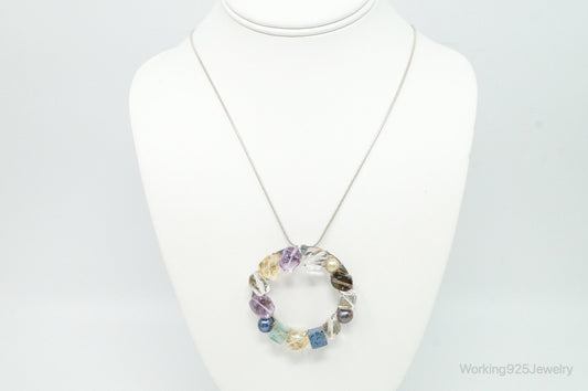 Rare Tracey Mayer Multi Gem Modernist Style Sterling Silver Necklace