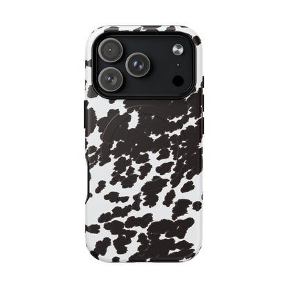 Cow Print Tough Magnetic Phone Case — Black & White Protective MagSafe Cover
