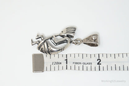 Large Vintage Native American Dancing Kokopelli Sterling Silver Pendant