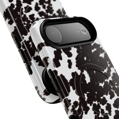 Cow Print Tough Magnetic Phone Case — Black & White Protective MagSafe Cover