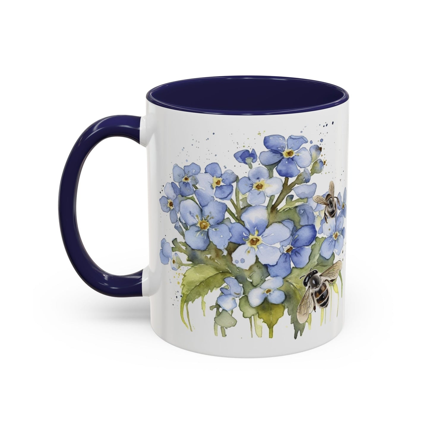 Botanical Bee Blue Floral Ceramic Coffee Mug - Cottage Style Coffee Mug