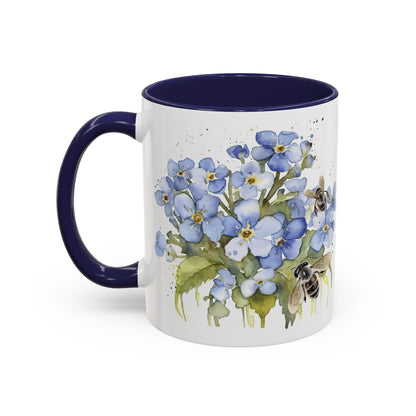 Botanical Bee Blue Floral Ceramic Coffee Mug - Cottage Style Coffee Mug