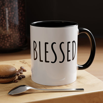 Blessed Farmhouse Mug with Black Handle, Rae Dunn Inspired - Cottage Style Coffee Mug
