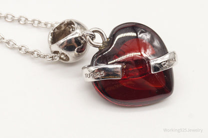 Vintage Designer RP Cubic Zirconia Glass Heart Sterling Silver Necklace