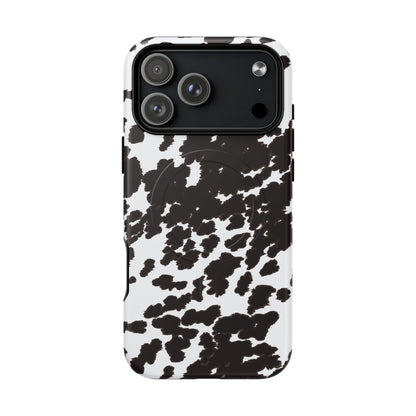 Cow Print Tough Magnetic Phone Case — Black & White Protective MagSafe Cover