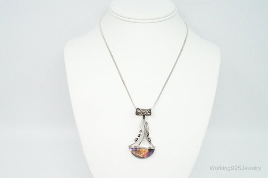 RARE Design Nancy E Foster Modernist Glass Sterling Silver Chain Necklace