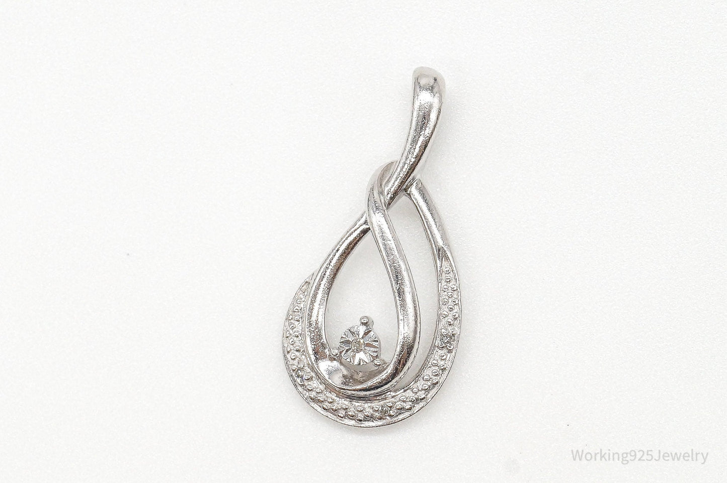 Vintage Designer 4 Diamond Sterling Silver Pendant
