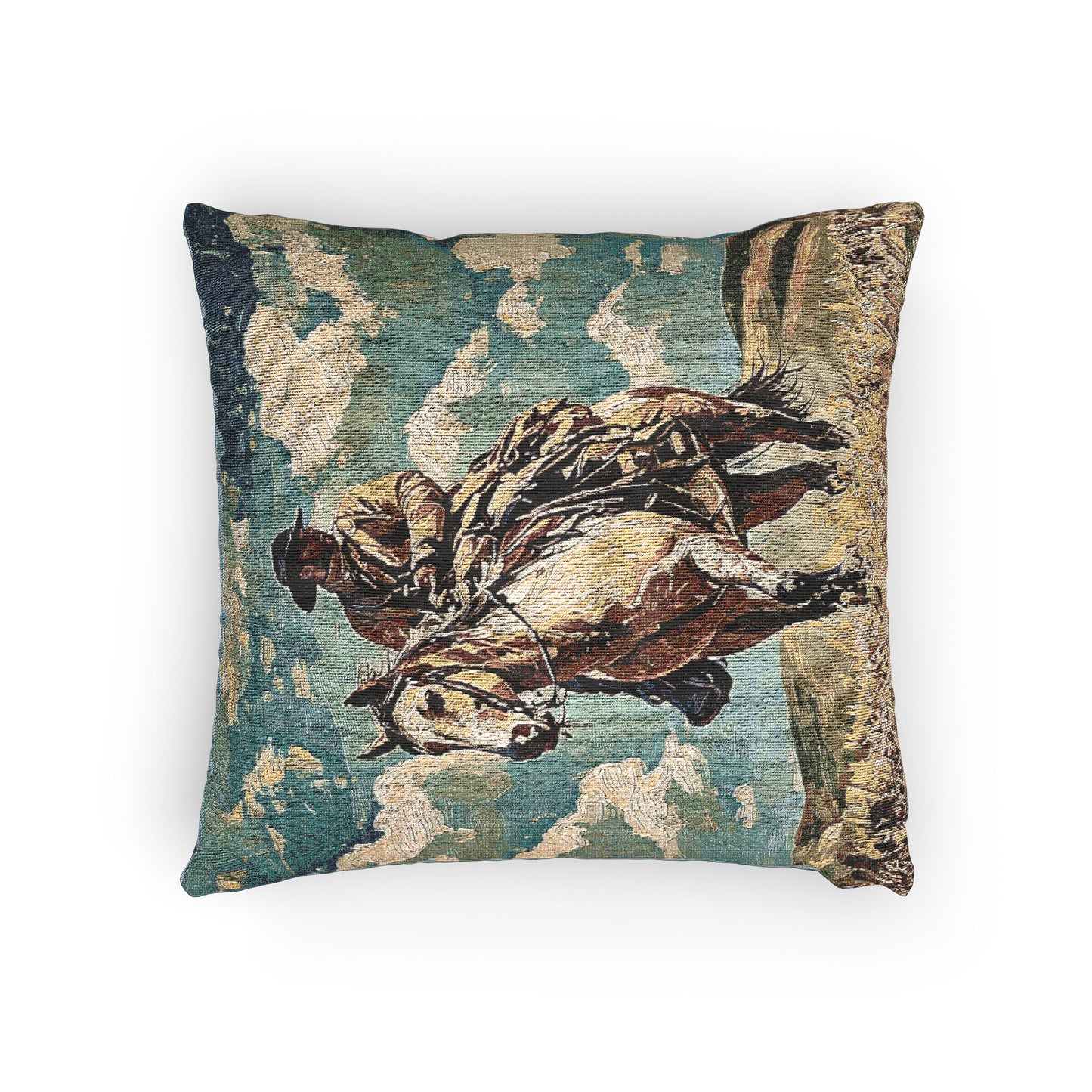 Woven Pillow - Vintage Cowboy on Horse Tapestry Throw Pillow