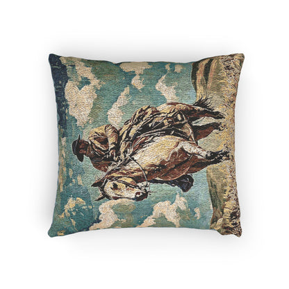 Woven Pillow - Vintage Cowboy on Horse Tapestry Throw Pillow