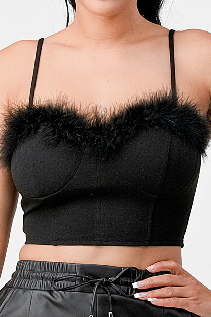 LUX FUR CREPE CROP TOP