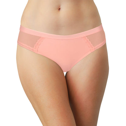 Pink Laser Cut Thong With Mesh and Lace