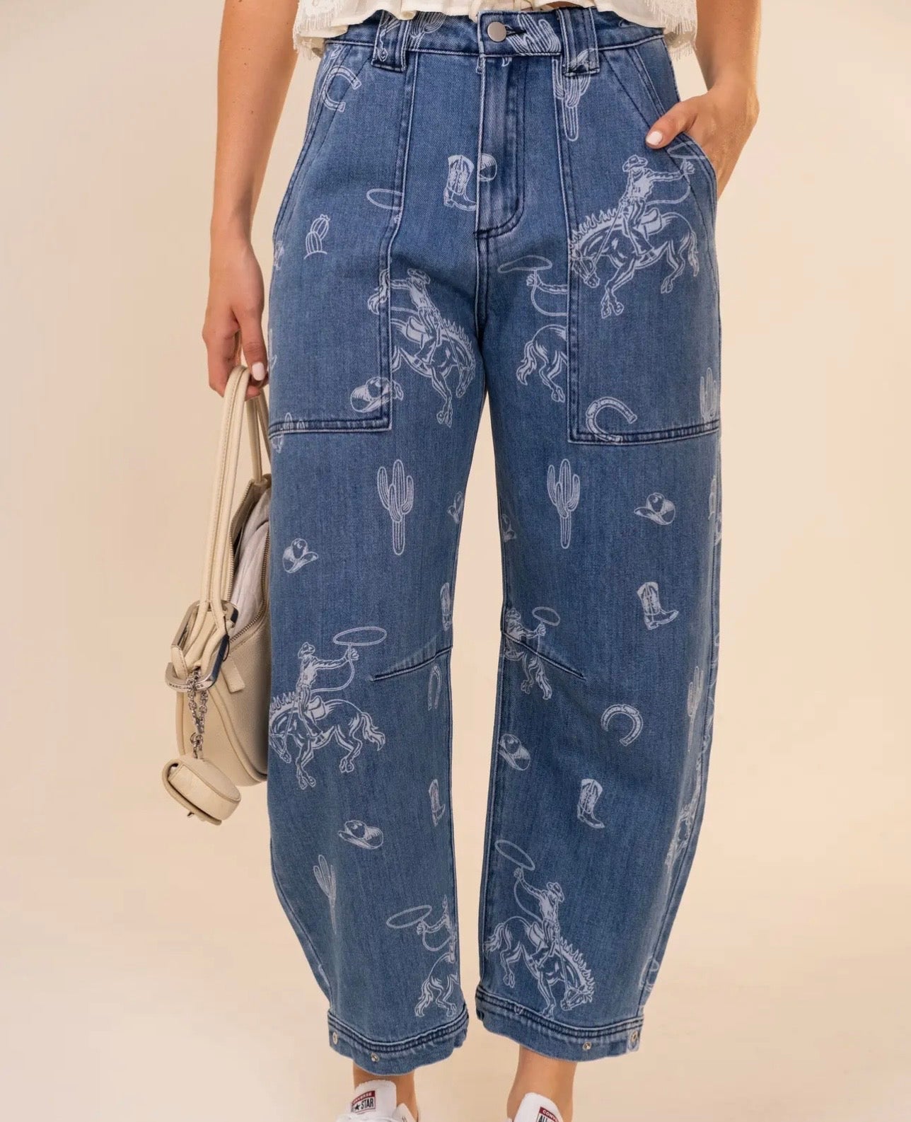 The Western Print Barrel Jeans