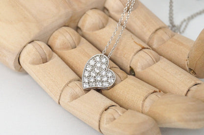 Vintage Simulated Diamond Accented Sweetheart Heart Sterling Silver Necklace 18"