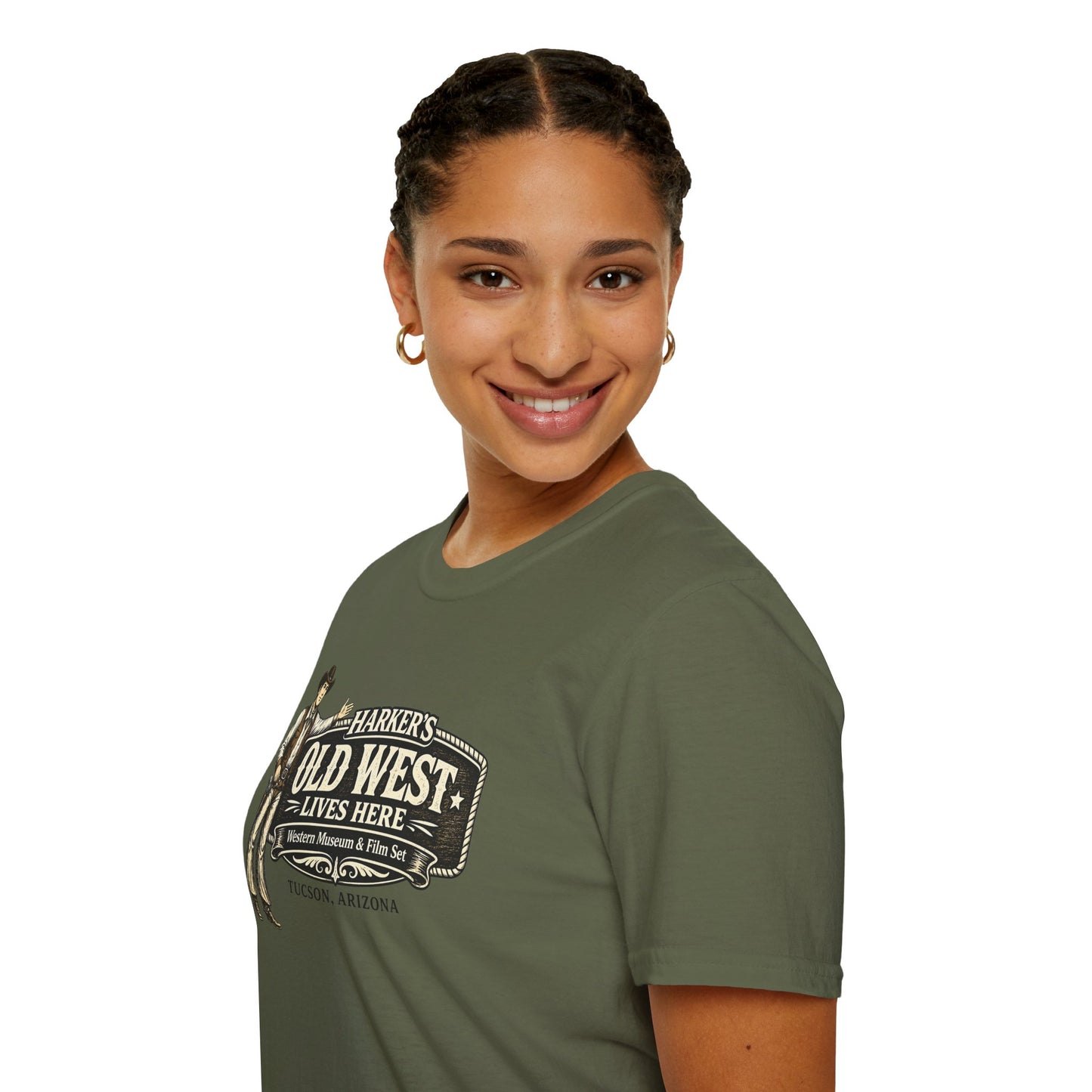 HARKER'S Old West Lives Here T-Shirt — Vintage Cowboy Tucson Graphic Tee