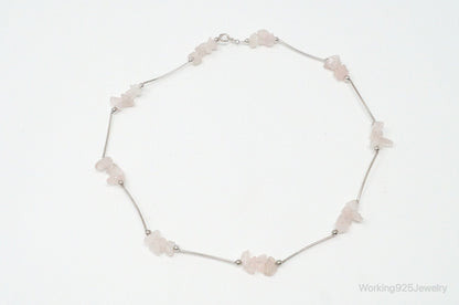 Vintage Rose Quartz Bead Sterling Silver Necklace