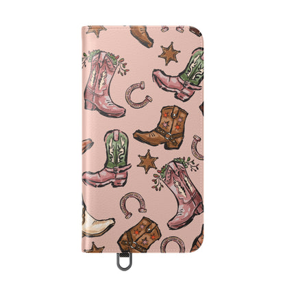 Western Boots Flip Wallet Phone Cases Pink