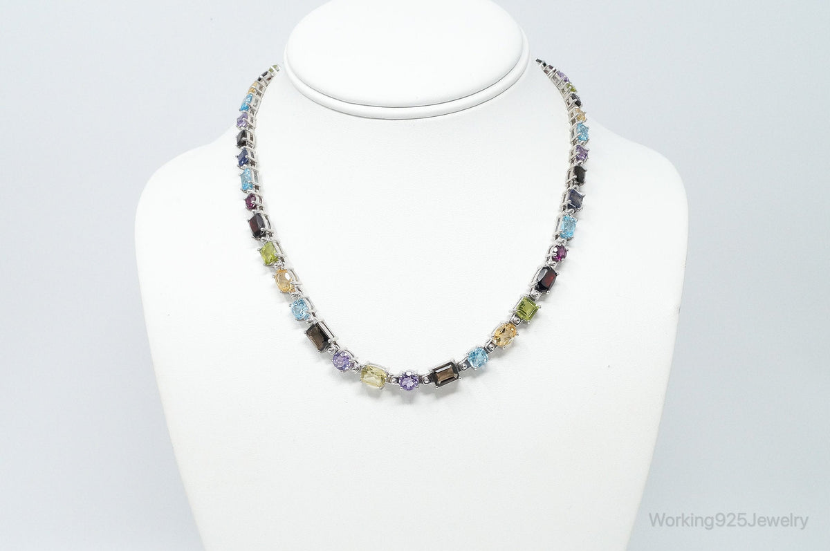 Vintage Multi Stone Sterling Silver Necklace