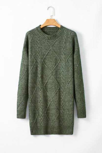 Cable Knit Sweater Dress - Green