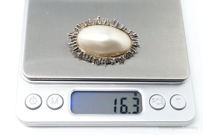Rare Vintage Astrid Holthe Pearl Sterling Silver Brooch Pin