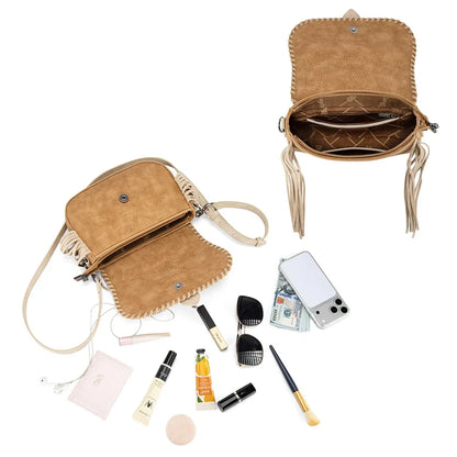Wrangler Braided Tassel Saddle Crossbody Bag-Multiple Colors