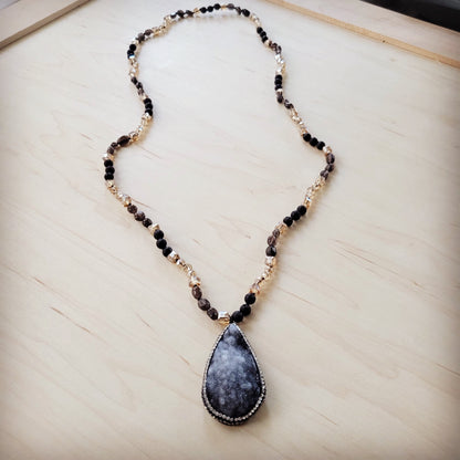 Black Lava Beaded Necklace w/ Druzy Pendant 257lb
