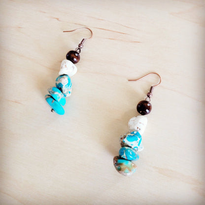 Genuine Regalite Wood and Turquoise Drop Earrings 200bd