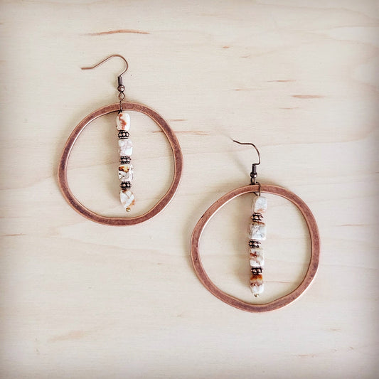 Western Copper Hoop Earrings w/ Sandstone Regalite 100d