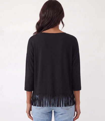 Petite Size 3/4 Sleeve Fringe Boatneck Top