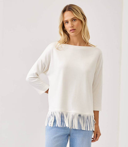 3/4 Sleeve Fringe Boatneck Top