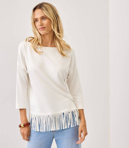 3/4 Sleeve Fringe Boatneck Top