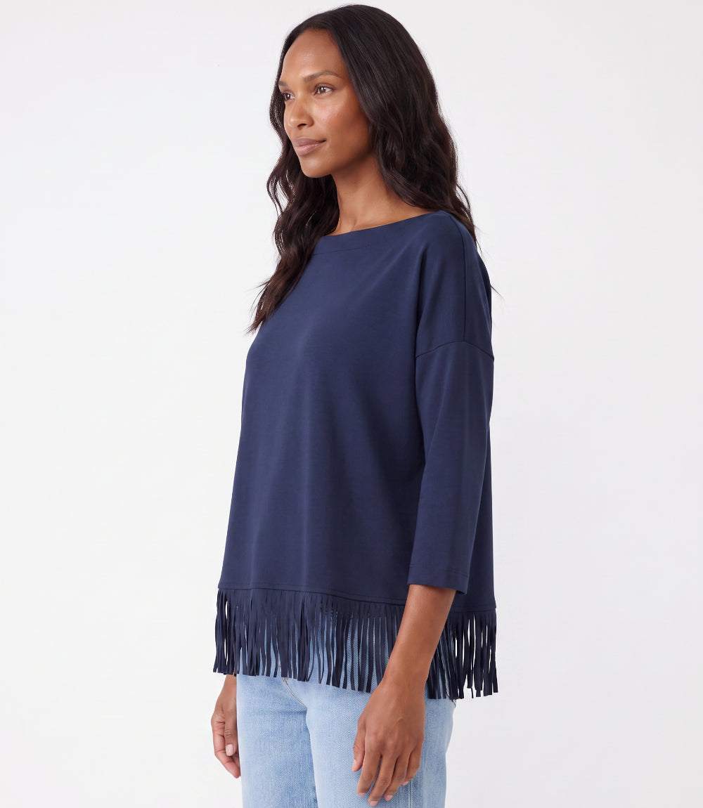 3/4 Sleeve Fringe Boatneck Top
