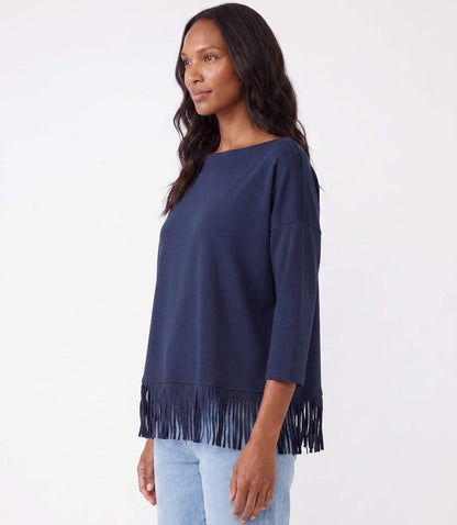 3/4 Sleeve Fringe Boatneck Top